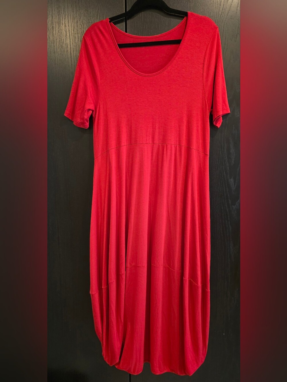 Women's Red Flowy Maxi Dress with Short Sleeves
